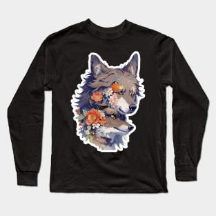 Lone Wolf With Flowers Long Sleeve T-Shirt